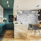 "Wall Blush's Juliet Wallpaper featured in a stylish modern kitchen, highlighting elegant wall decor."