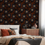 "Wall Blush Raven Wallpaper in cozy bedroom setting, accenting stylish modern decor."