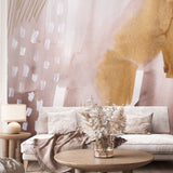 "Wall Blush's Coachella Wallpaper in elegant living room, highlighting soft hues with artistic design."