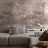 "Wall Blush's Heaven Sent Wallpaper featured in a stylish modern living room, highlighting the texture and tones."