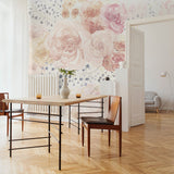 "Wall Blush's Pastel Posey Wallpaper featured in a modern dining room, accentuating space with florals."
