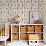 "Dewey Wallpaper by Wall Blush in a cozy nursery room, showcasing stylish geometric design focused on enhancing the space."