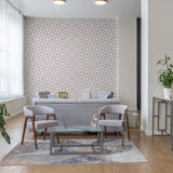 "Pascal Wallpaper by Wall Blush accentuates modern living room decor with stylish patterned design."