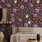 "Ivy Wallpaper by Wall Blush in cozy living room with chic floral design and modern decor."