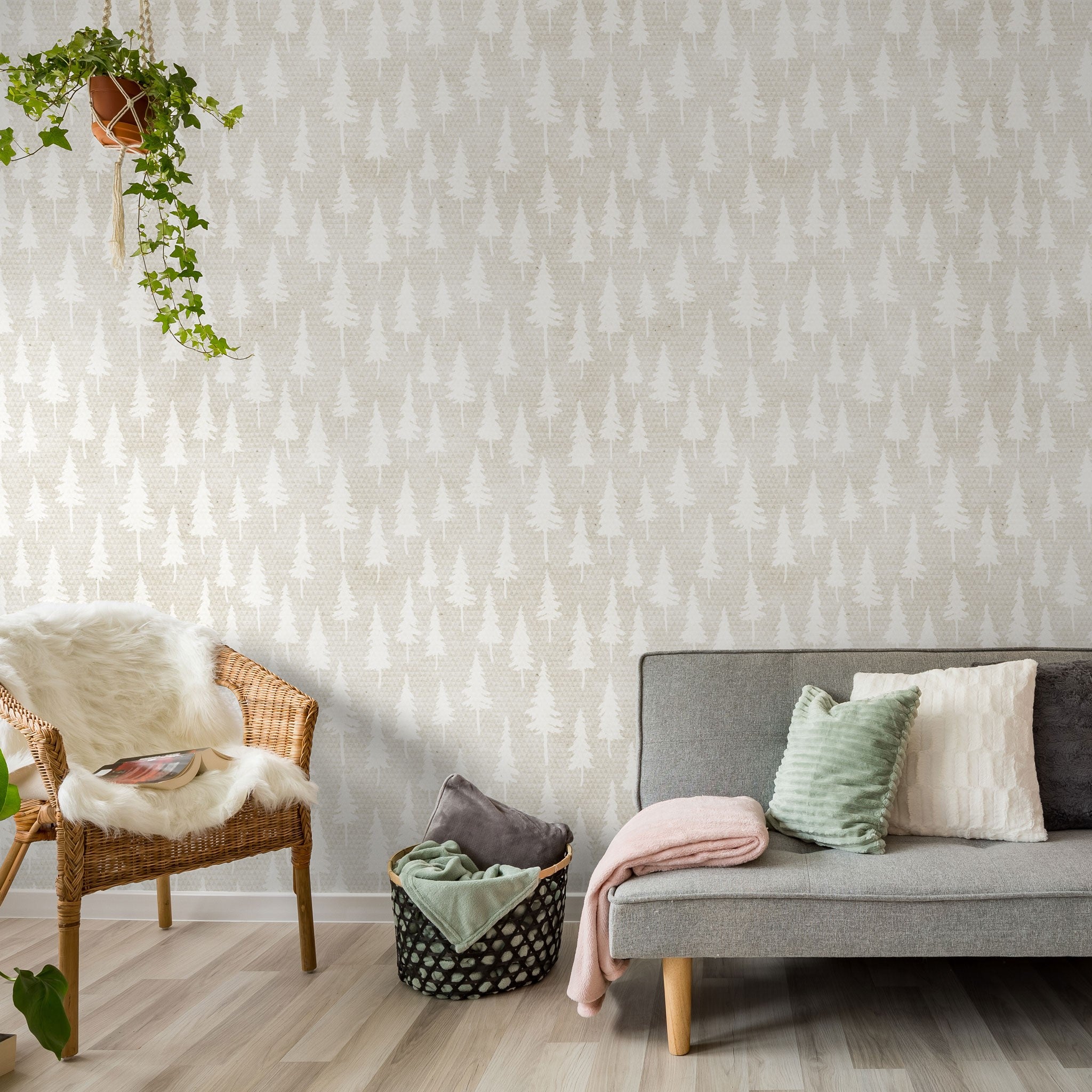 "Wonderland Wallpaper by Wall Blush showcasing in a modern living room highlighting stylish wall decor."