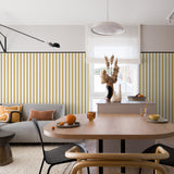 "Alcott Wallpaper by Wall Blush in a modern dining room, with focus on the striped wall design."