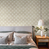 "Wall Blush's Noel Wallpaper in a modern bedroom setting, highlighting the elegant wall design and room decor."