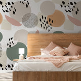 "Wall Blush's Selina Wallpaper featuring in a modern bedroom, with focus on the stylish abstract design."
