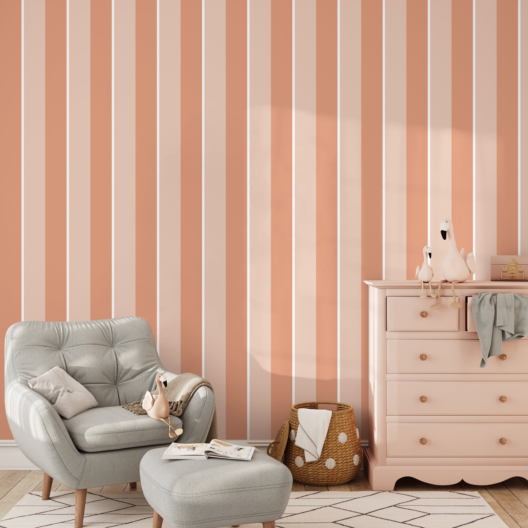 "Life's A Peach Wallpaper by Wall Blush showcased in a stylish modern living room, emphasizing elegant wall decor."
