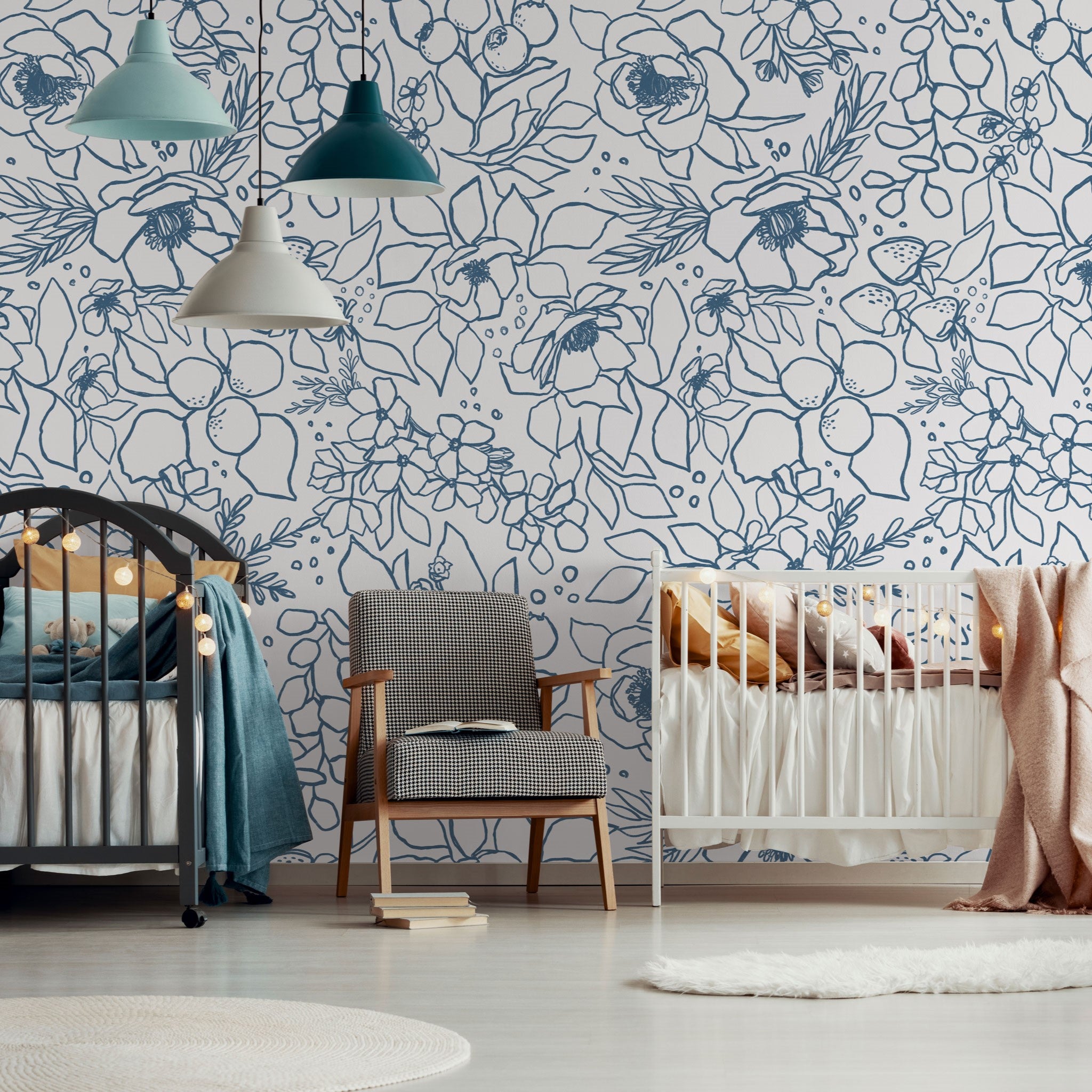 "Paige Wallpaper by Wall Blush in a styled nursery room highlighting wall decor focus."