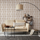 "Dewey Wallpaper by Wall Blush featured in modern living room with stylish beige sofa and decor accents."