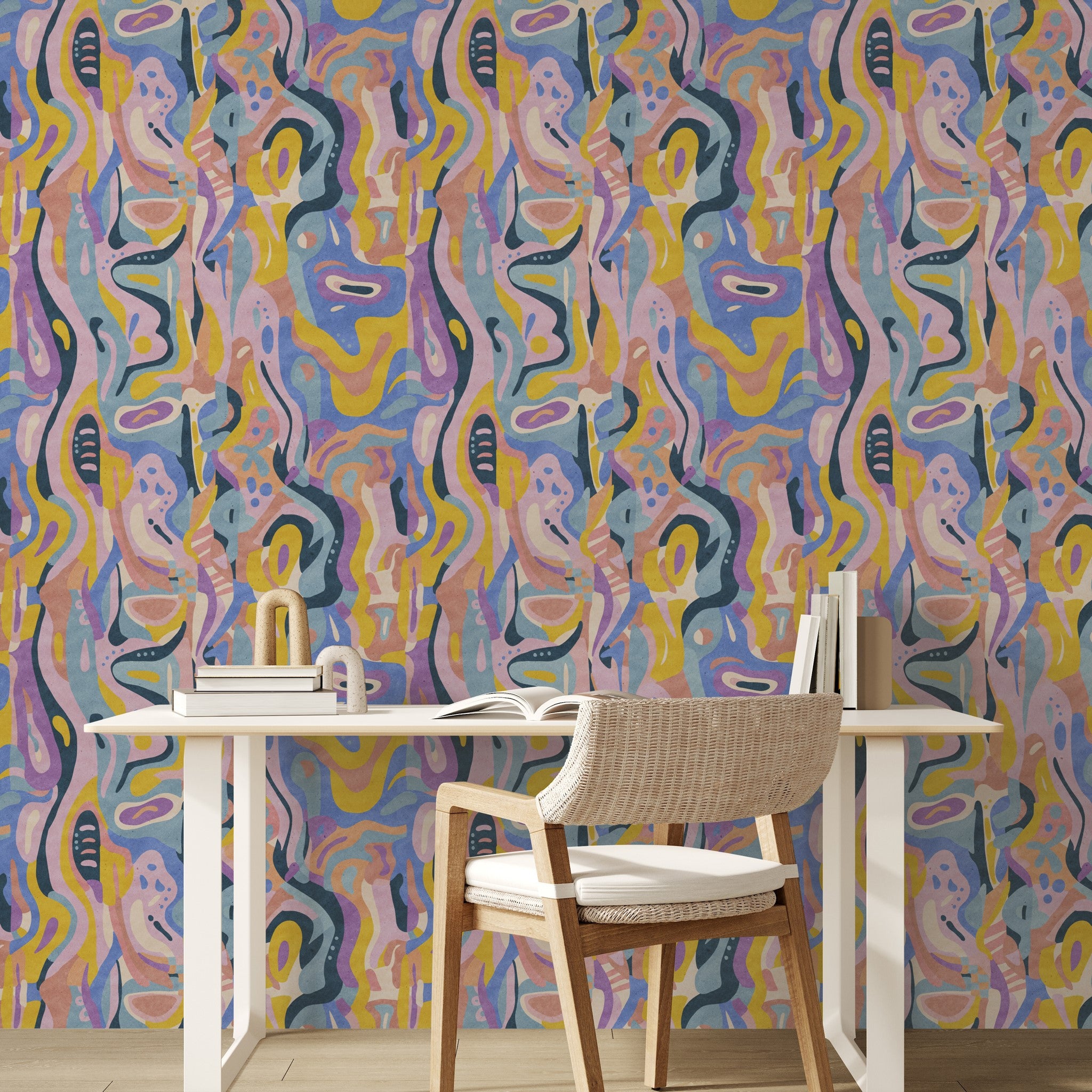 Funky Town Wallpaper by Wall Blush highlighting a vibrant home office.