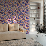"Wall Blush's Pedregalejo Wallpaper in a modern living room, accenting the space with vibrant colors and design."