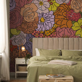 "Juno Wallpaper by Wall Blush with vibrant floral pattern in a stylish bedroom setting, highlighting wall decor."
