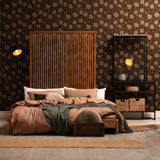 "Brina Wallpaper by Wall Blush in a cozy, modern bedroom highlighting the elegant floral pattern."