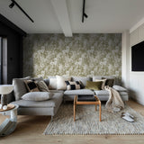 "The Kaycee Wallpaper by Wall Blush in a modern living room, featuring elegant floral design as the focal point."