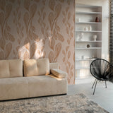 "Femme Wallpaper by Wall Blush in a modern living room with stylish decor, highlighting elegant wall patterns."
