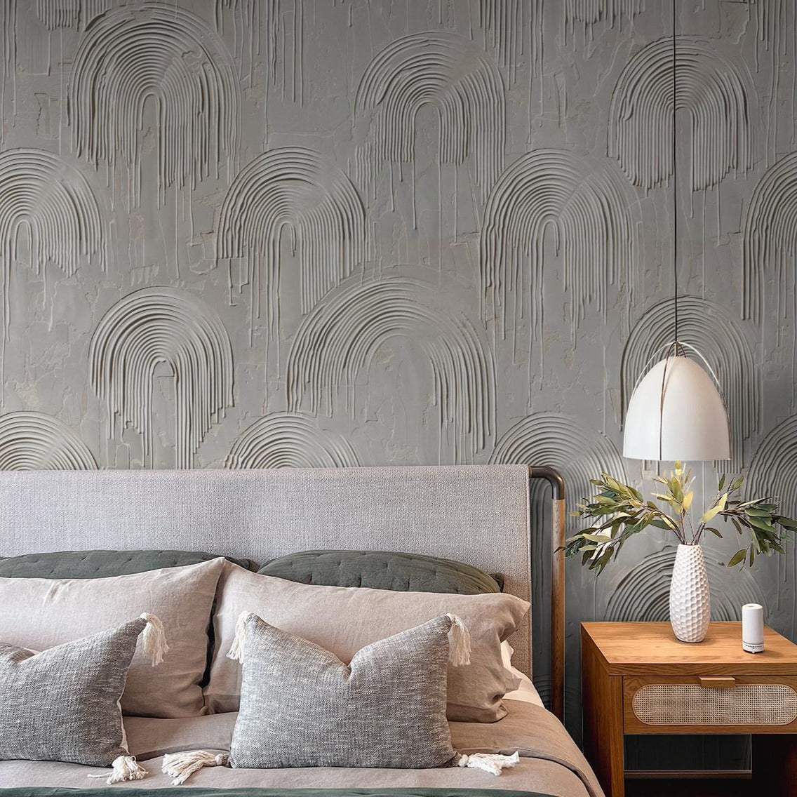 Elegant Zen Wallpaper by Wall Blush in a stylish bedroom, highlighting the unique texture and design.