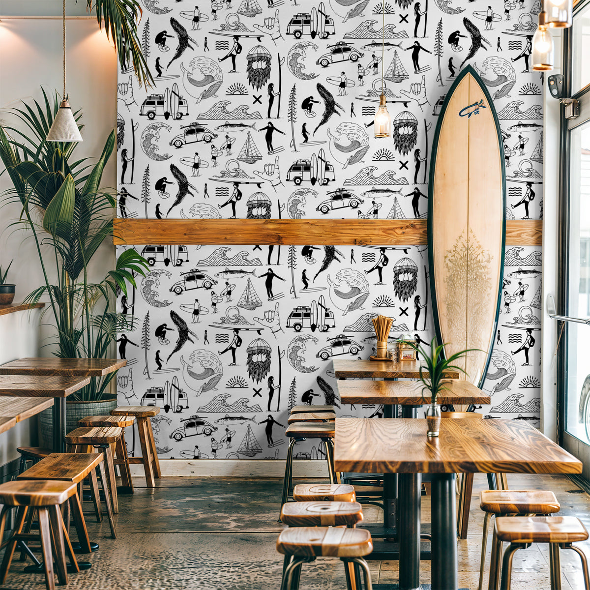Saltwater Surf - Hand-Drawn Sea and Surf Wallpaper