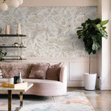 "Odette Wallpaper by Wall Blush in a stylish living room, accentuating the decor with its elegant design."