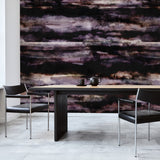 Modern dining room featuring Eclipse Wallpaper by Wall Blush, showcasing abstract design as the focal point.