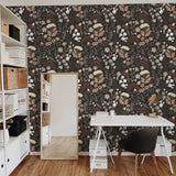 "Mushy (Charcoal) Wallpaper by Wall Blush in Stylish Home Office Setup with Elegant Floral Design."
