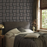 "Dewey (Dark) Wallpaper by Wall Blush in a cozy bedroom, highlighting stylish wall decor focus."