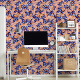 "Wall Blush's Pedregalejo Wallpaper featuring in a stylish home office setup, highlighting the vivid pattern."