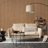 Lockwood Wallpaper by Wall Blush SG02 in a stylish living room with accentuated wooden textures.
