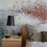 "Wall Blush Montage Wallpaper in bedroom highlighting artistic design and cozy modern decor"