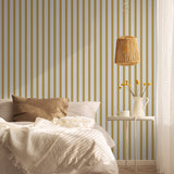"Alcott Wallpaper by Wall Blush in cozy bedroom setting, highlighting chic striped design focus"