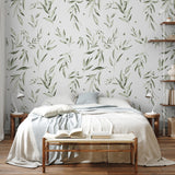 "Fiona Wallpaper by Wall Blush showcased in a serene bedroom, emphasizing the elegant wall pattern."