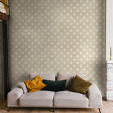 "Wall Blush Noel Wallpaper featured in a modern living room, highlighting elegant design and cozy ambiance."