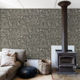 "Cozy living room featuring Wall Blush Woodland (Dark) Wallpaper, accentuating walls with stylish design."