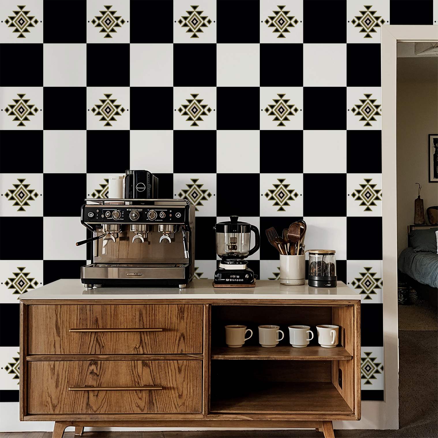 Western Checker (Black and Olive) Wallpaper