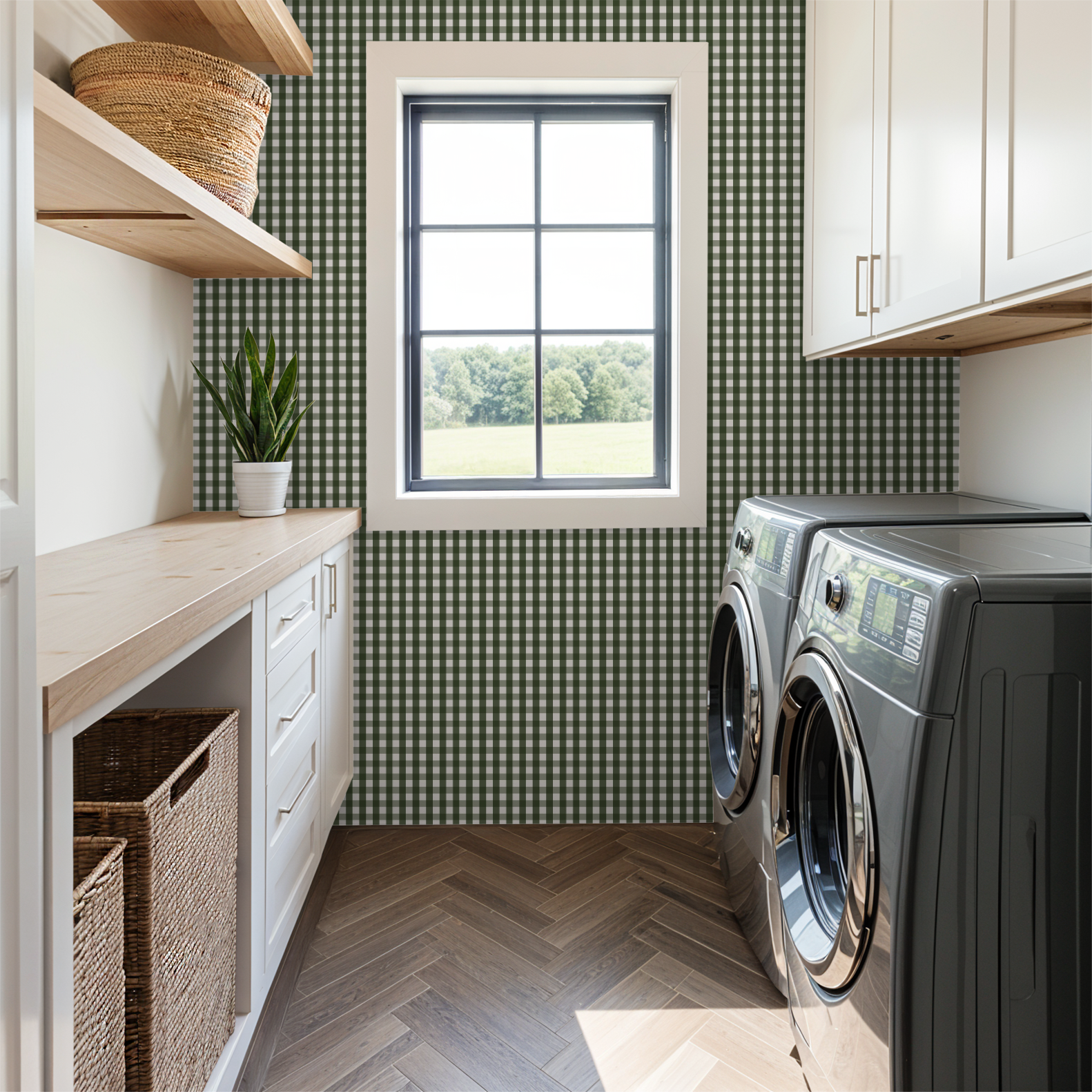 Willowside Gingham (Green) Wallpaper