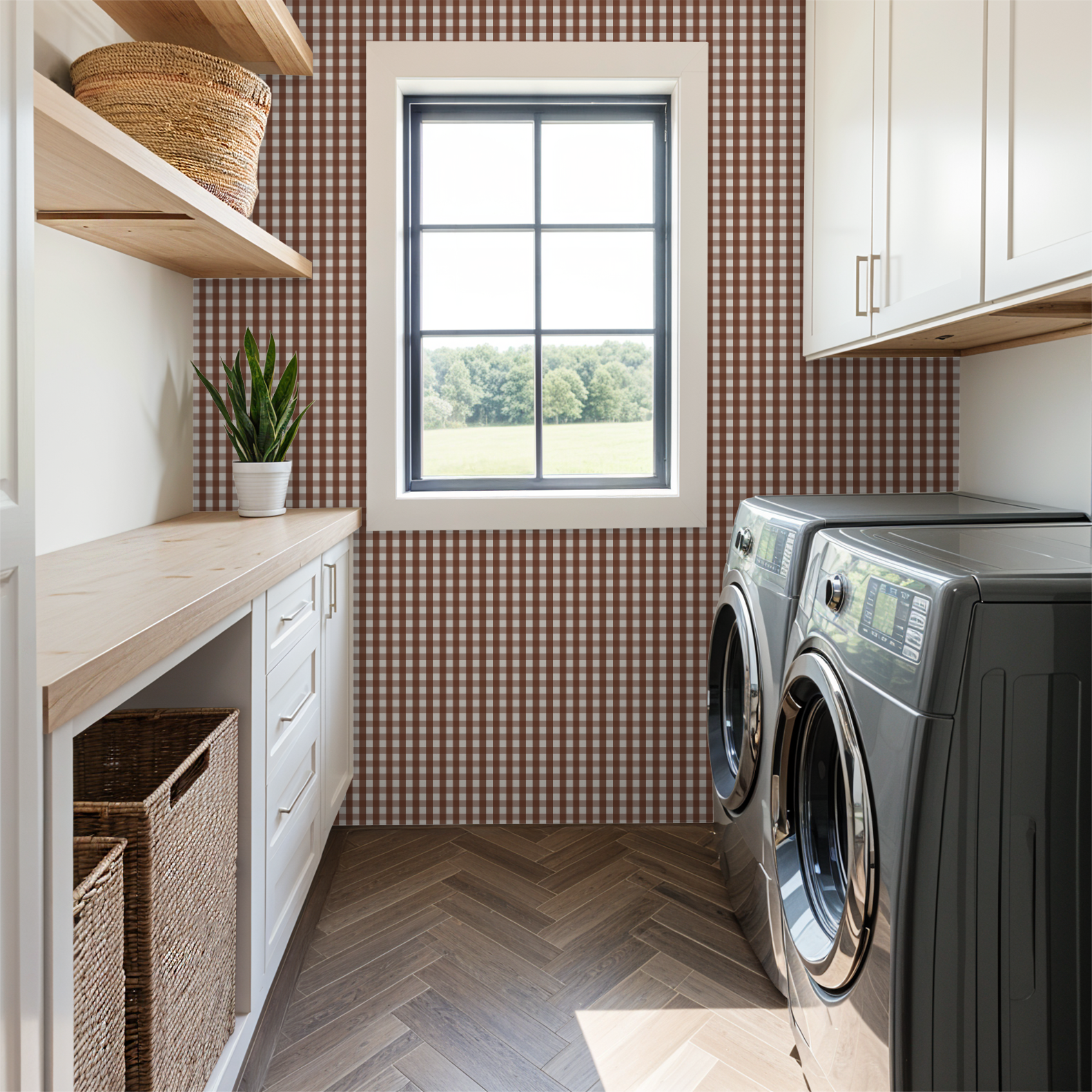 Willowside Gingham (Red) Wallpaper