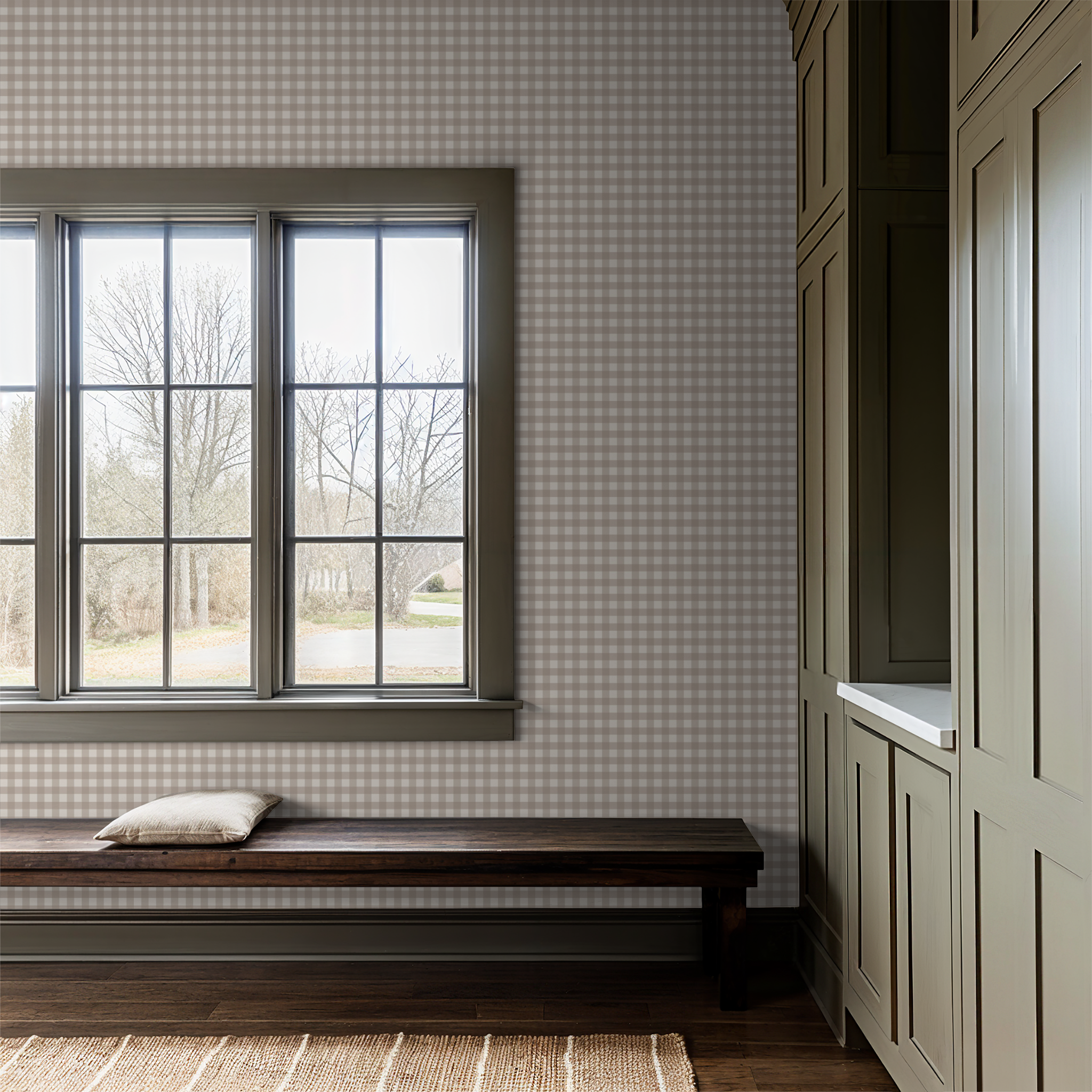 Willowside Gingham (Tan) Wallpaper - 8 FT H X 10 FT W Luxe Peel and Stick