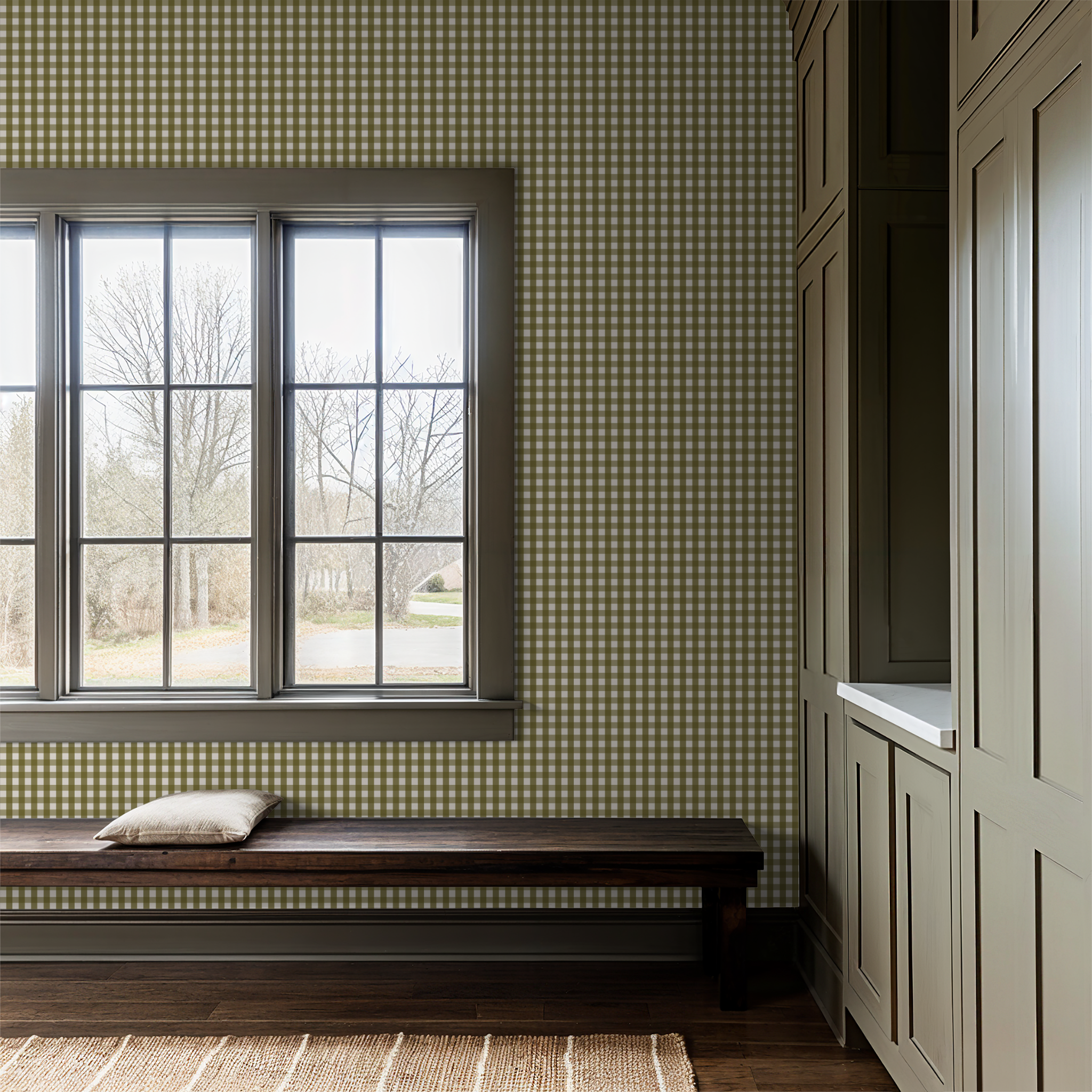 Willowside Gingham (Olive) Wallpaper