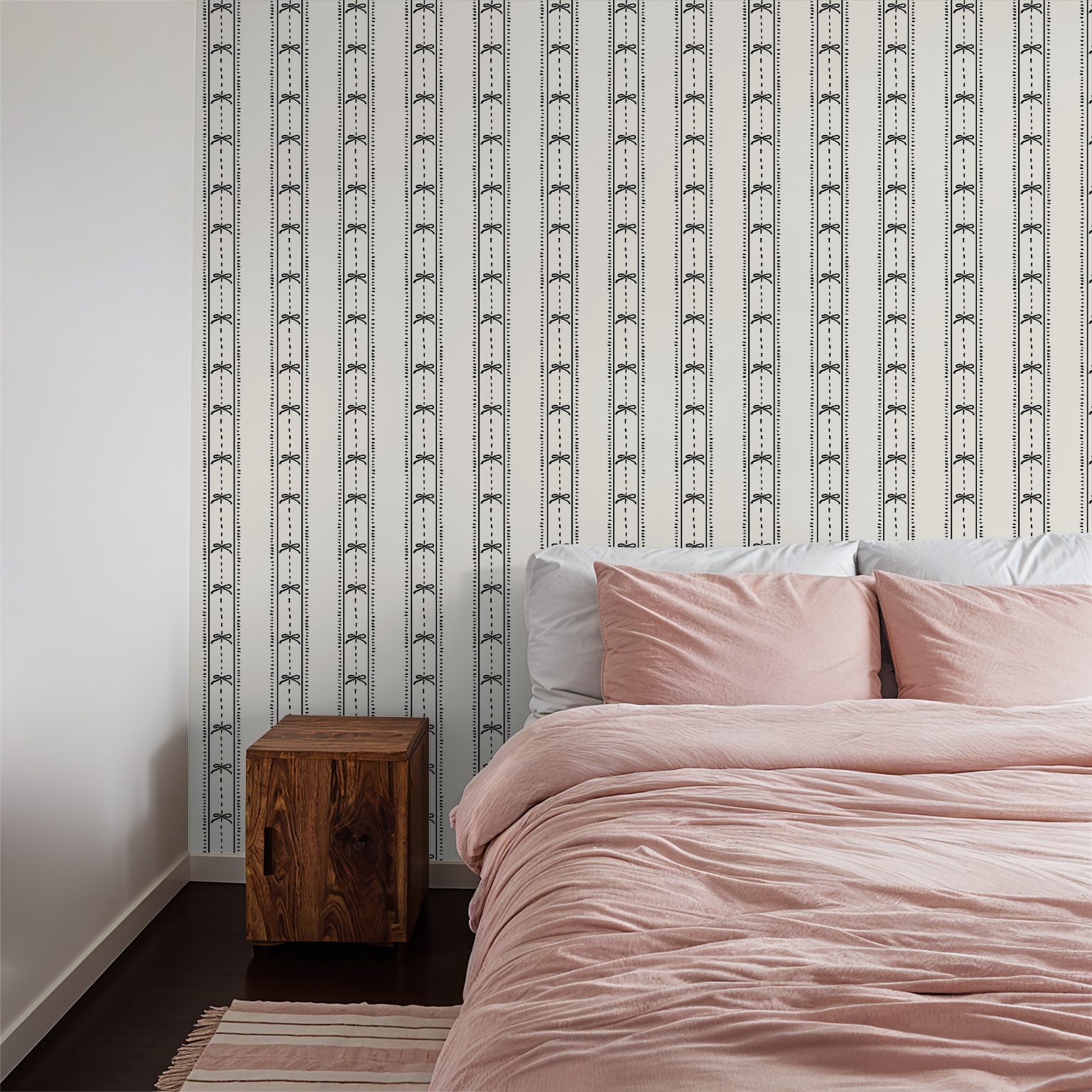 Cottage Bows (Black) Wallpaper