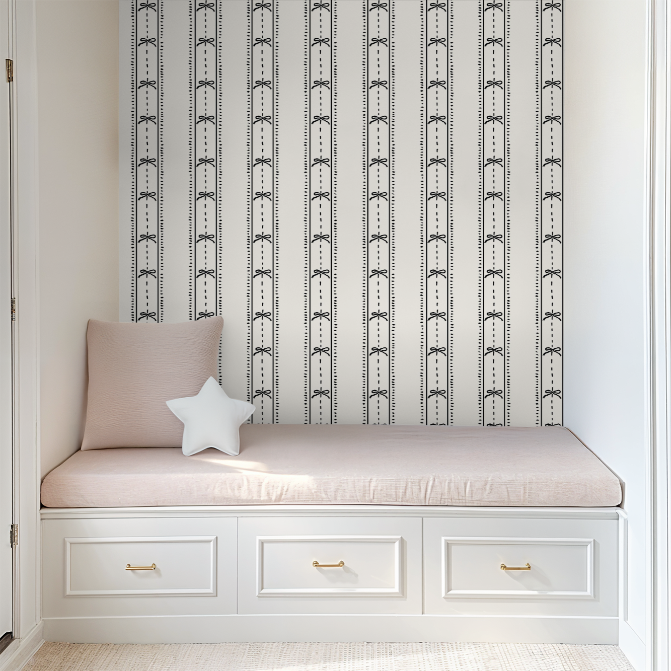 Cottage Bows (Black) Wallpaper