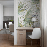 "Lilian's Grove Wallpaper by Wall Blush in a modern home office, showcasing the elegant and botanical design."