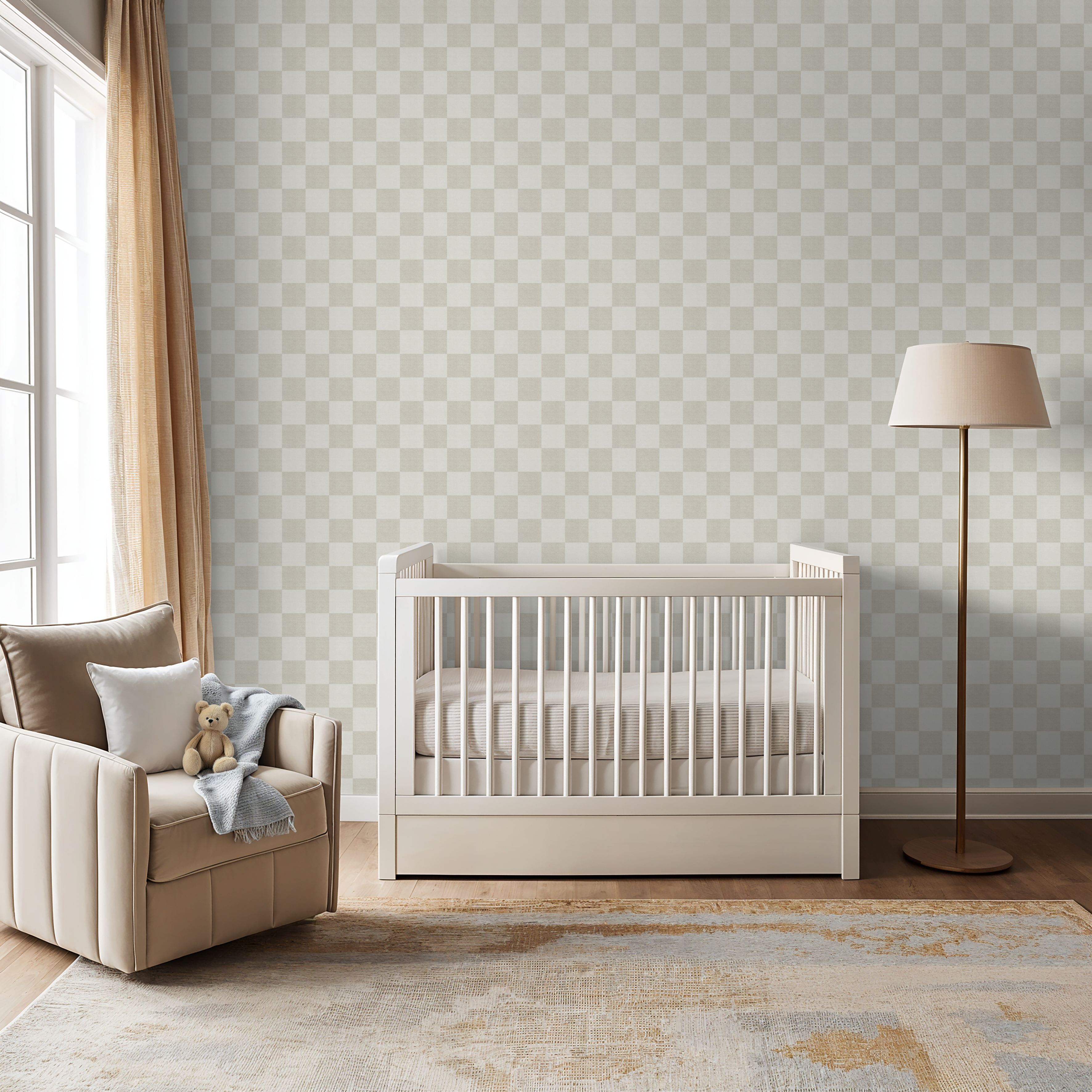 Woven Check (Beige) Wallpaper