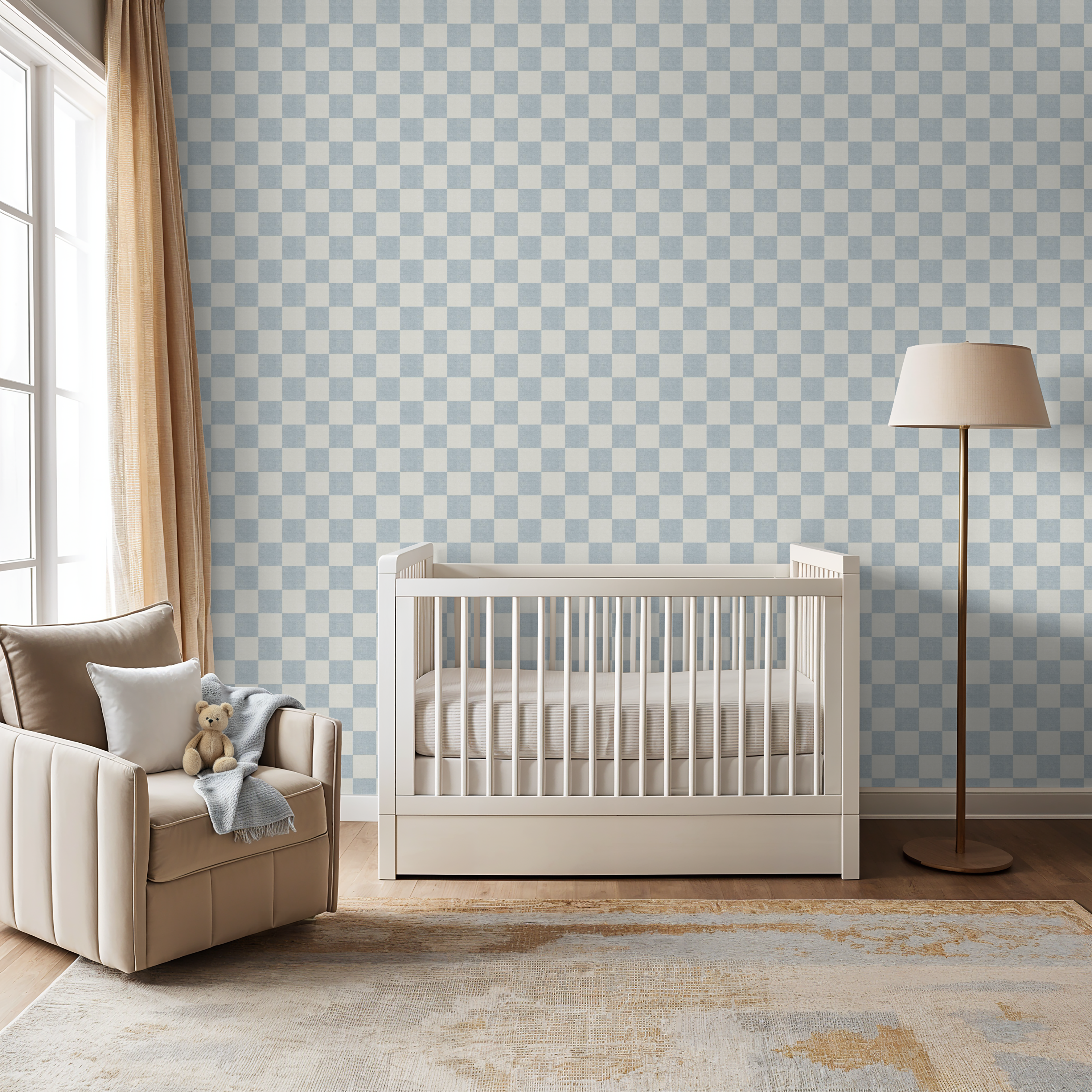 Woven Check (Blue) Wallpaper - 10 FT H X 13 FT W Peel and Stick