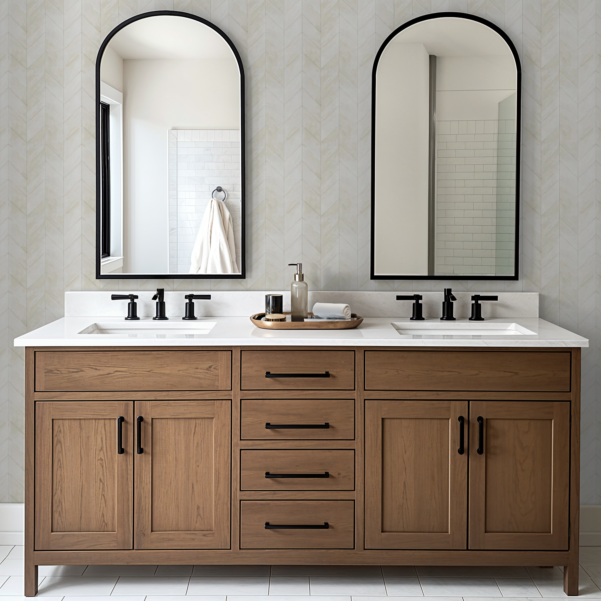 Chevron de Blanc Wallpaper - 10 FT H X 14 FT W Traditional