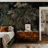 Copper Garden Wallpaper by Wall Blush featured in stylish bedroom, highlighting elegant botanical design.