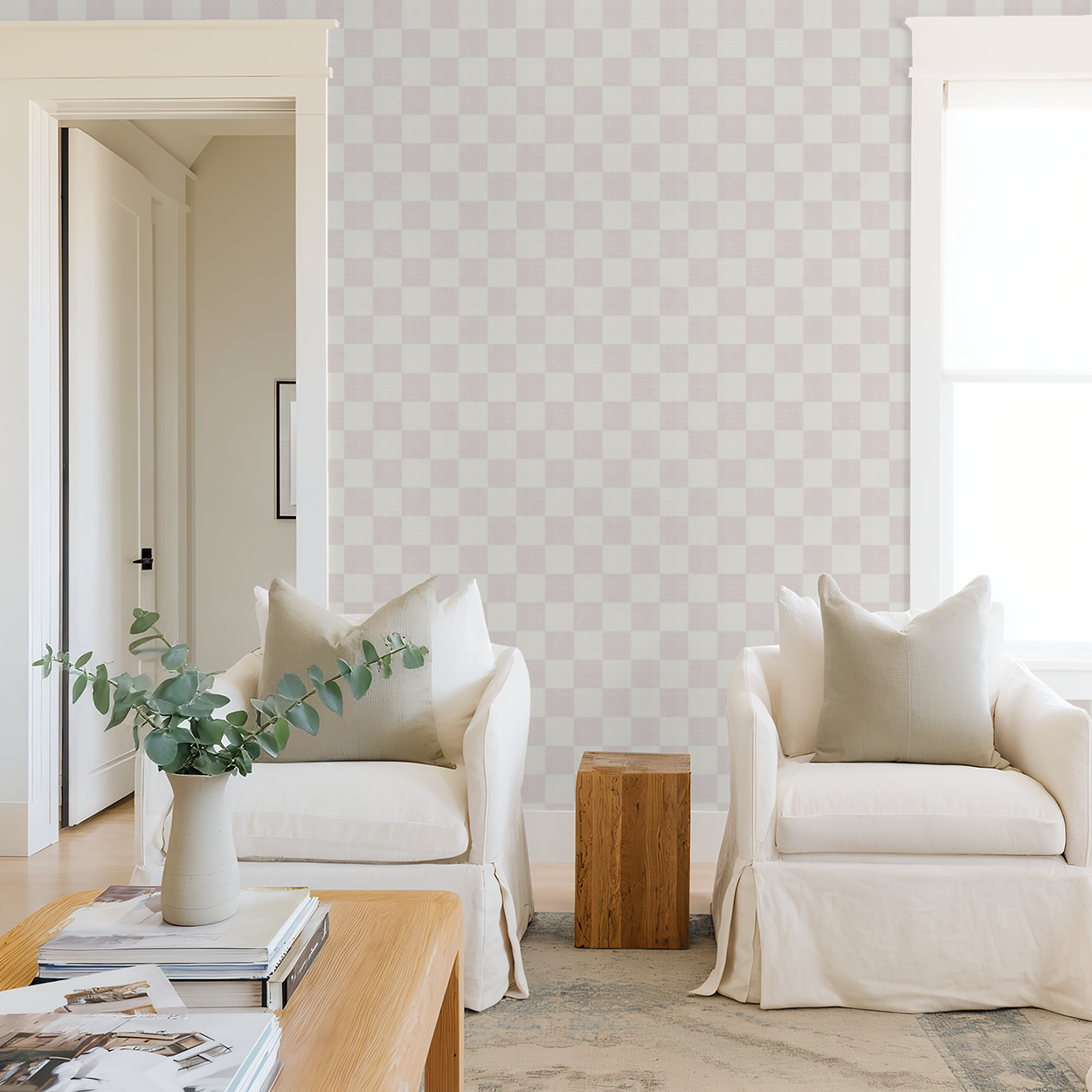 Woven Check (Pink) Wallpaper