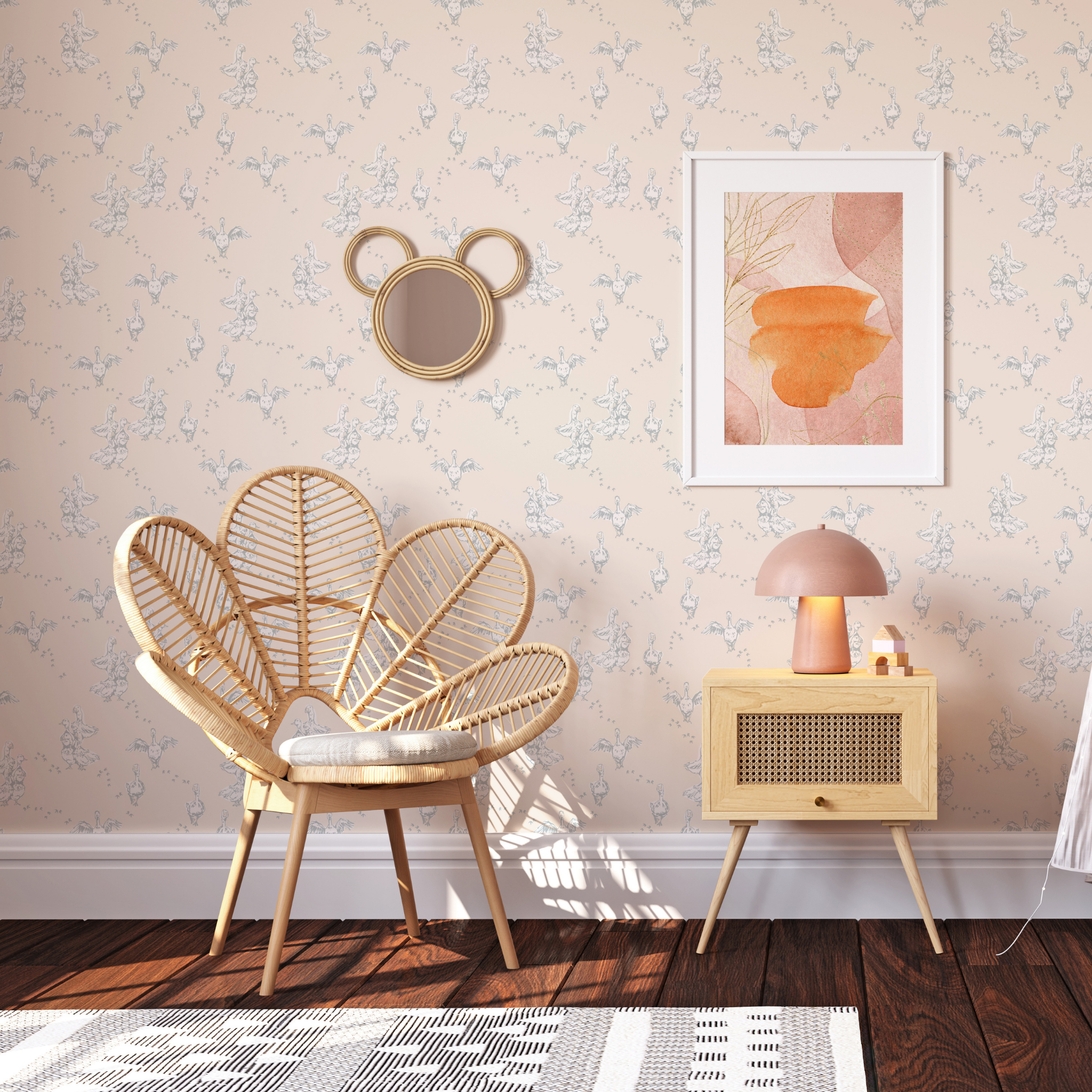 "Wall Blush's Abigail (Cream) Wallpaper showcased in a stylish living room highlighting its elegant design."
