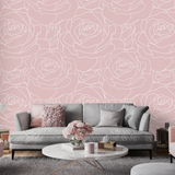 Adelyn Wallpaper by Wall Blush on living room wall, elegant floral pattern focus.