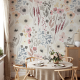 Floral Alice Wallpaper by Wall Blush in a Cozy Dining Room, Focused on Wall Decor.